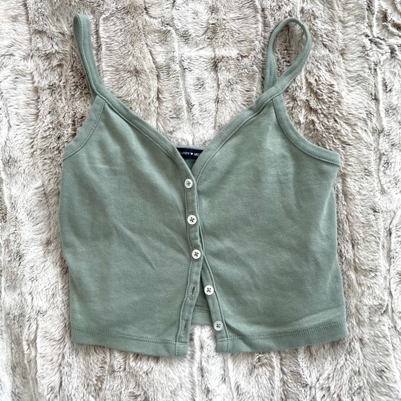 Brandy Melville Green Zelly Button Up Crop Tank Top - Picture 6 of 10